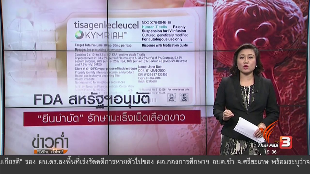 ข่าวค่ำ มิติใหม่ทั่วไทย - วิเคราะห์สถานการณ์ต่างประเทศ : FDA สหรัฐฯ อนุมัติ "ยีนบำบัด" รักษามะเร็งเม็ดเลือดขาว